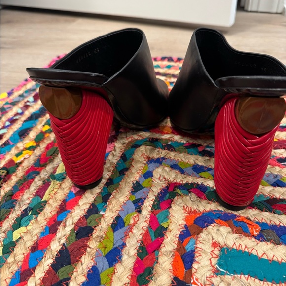 Balenciaga Black Leather Mule with Red Sculpted Block Heel - Picture 3 of 4